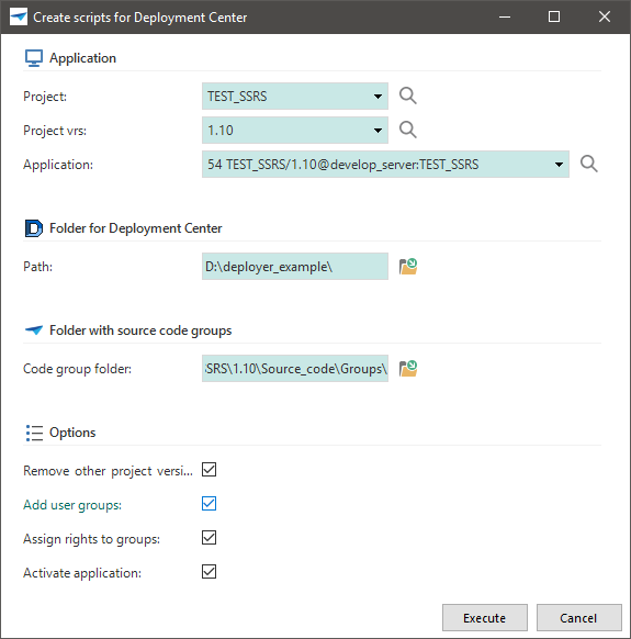 Deployer task dialog