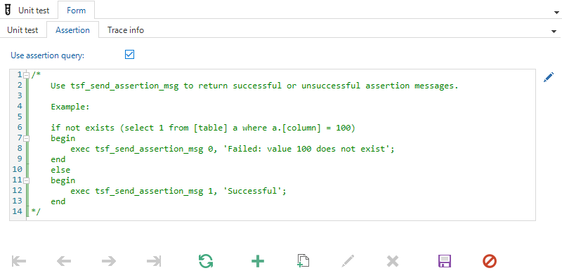 This image shows the assertion query in the unit test screen