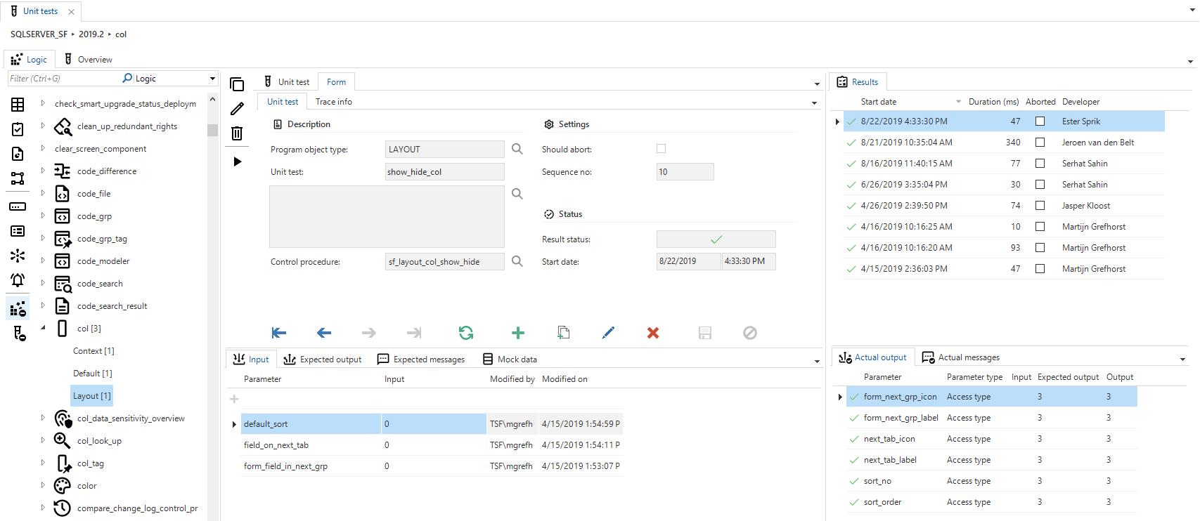 This image shows the unit test screen